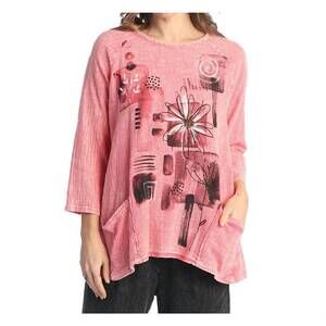 NEW JESS & JANE lily mineral washed patch pocket cotton gauze top in coral